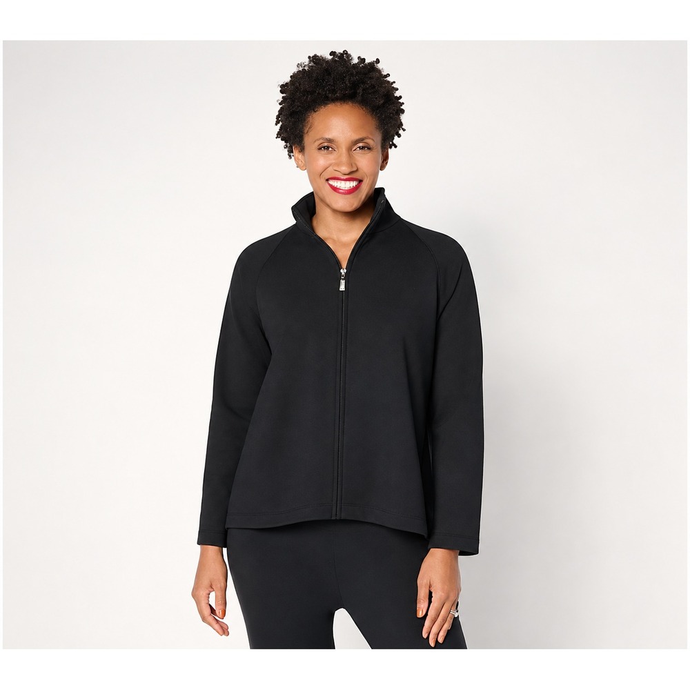 Women with Control Casa Cozy Zip Front Jacket Black, Size 1X